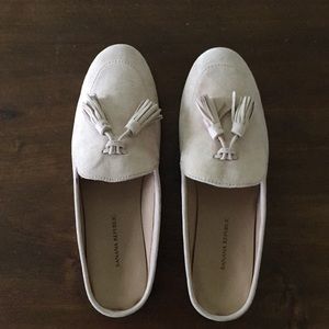 Pale pink suede mule loafer